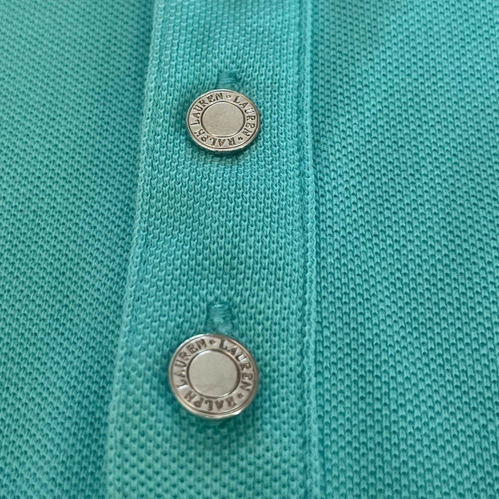 LAUREN RALPH LAUREN pastel Blue shortsleeve Polo shirt petite L tennis prep - Picture 6 of 8